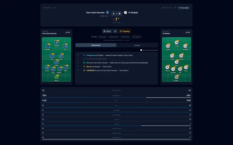 Écran de match en direct de TactiForge